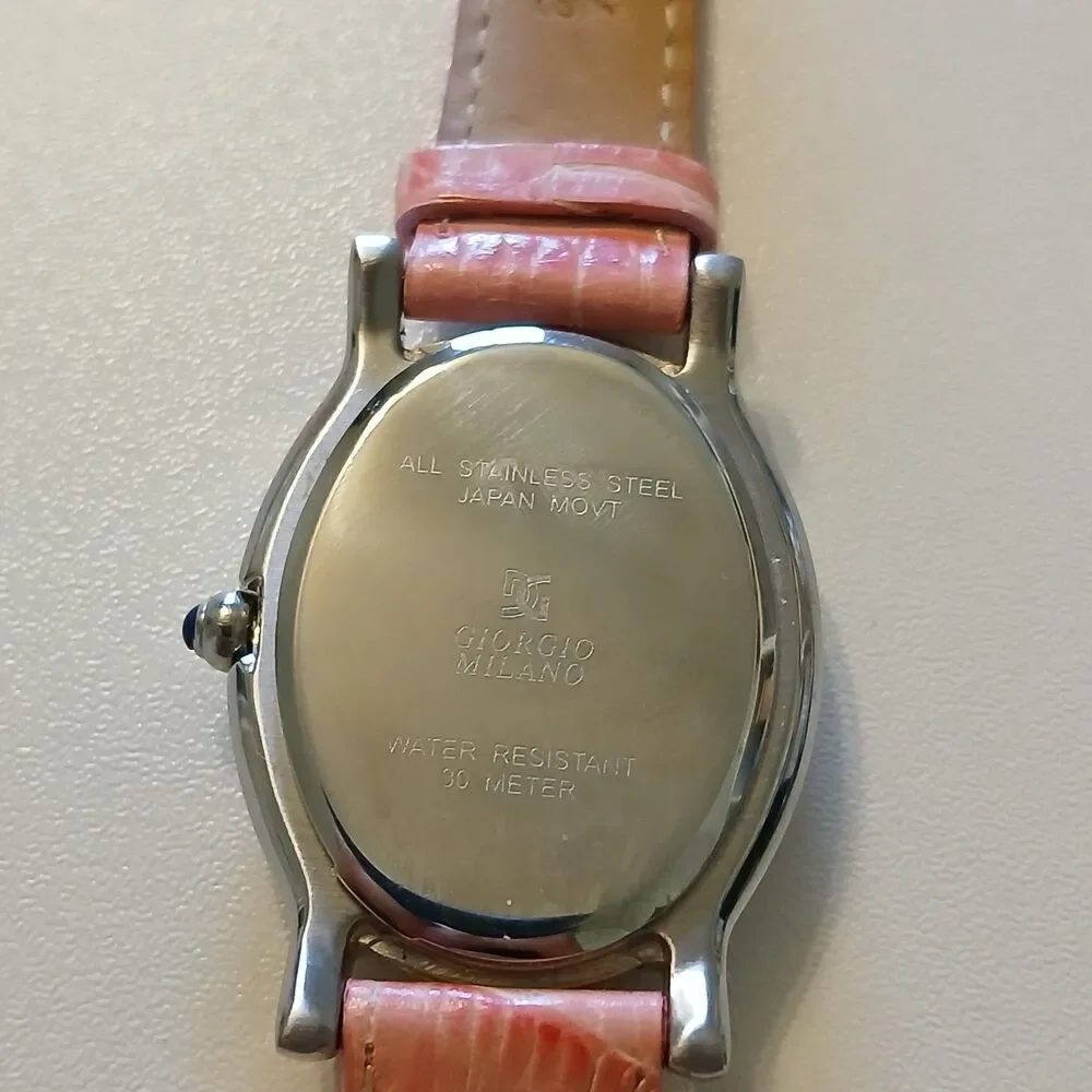 Giorgio Milano Women Crystal Bezel Oval White Dial Pink Leather MOP Dial Watch
